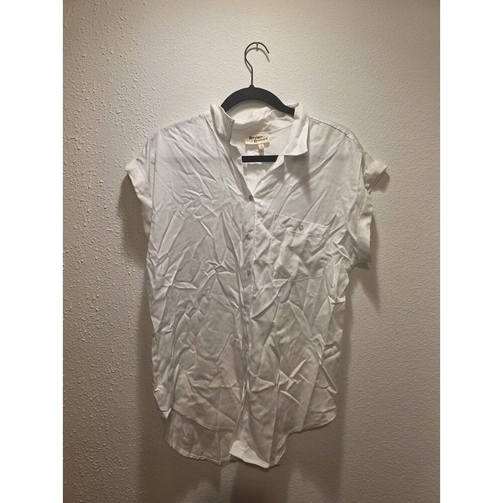 Hester & Orchard White Short Sleeve Button Up Blouse Shirt Pocket Size Small